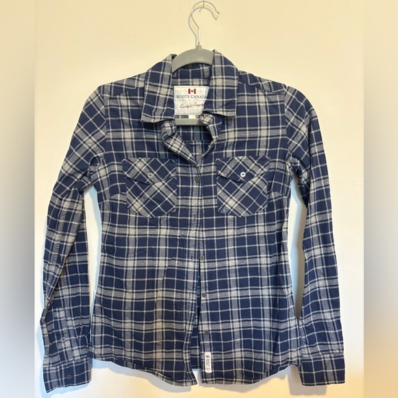 Roots Navy and White Plaid Shirt - Picture 1 of 3
